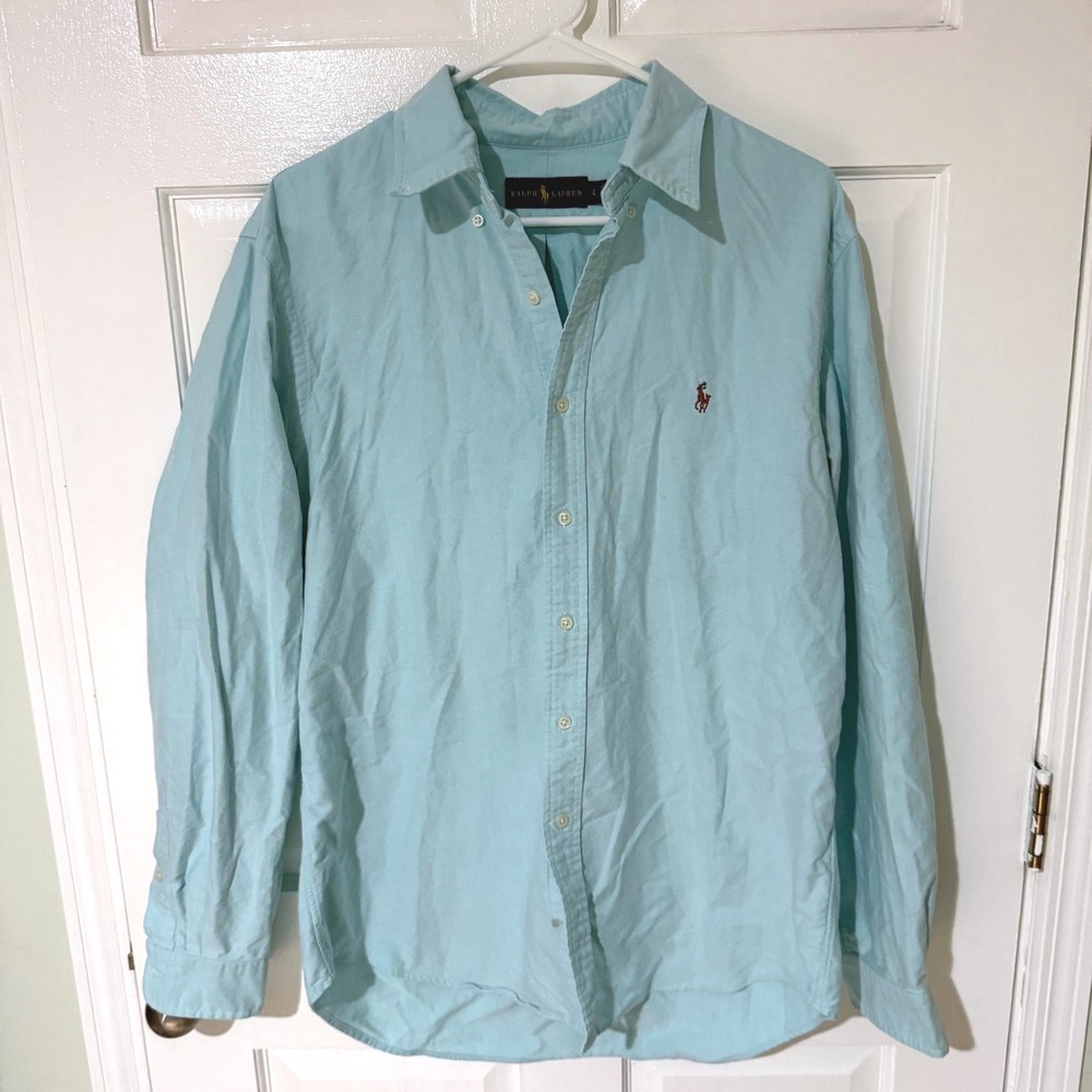 Ralph Lauren Mens Light Blue Cotton Oxford Button Down Shirt Long Sleeve L